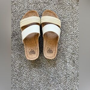 Reef Women's White and Tan Slide Sandals
